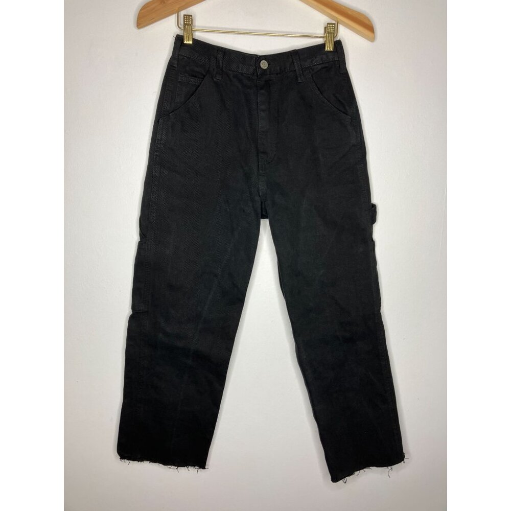 J Galt Women's Small 24" Waist Black Jeans Carpenter Pants Distressed Raw Hem Cr